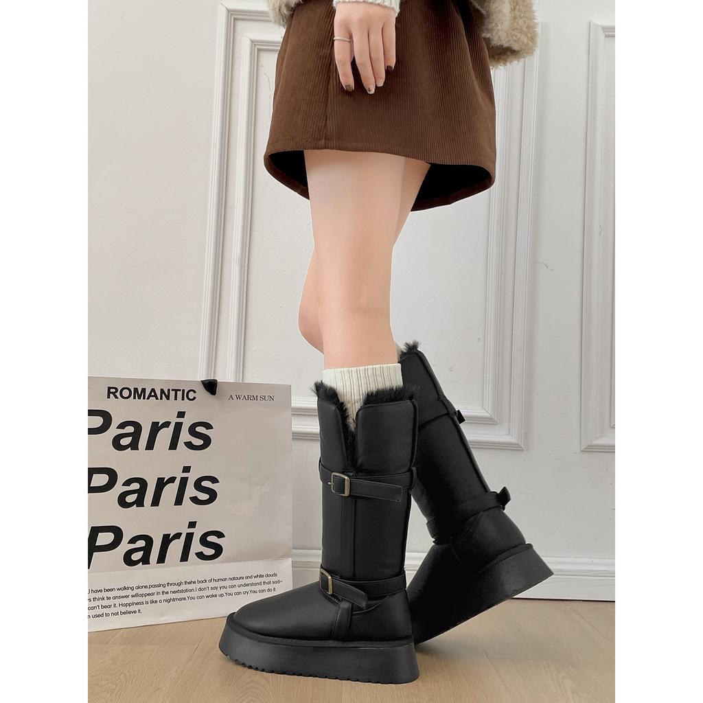 White velvet thickened non-slip long tube thick-soled snow boots women's winter wear thermal cotton shoes