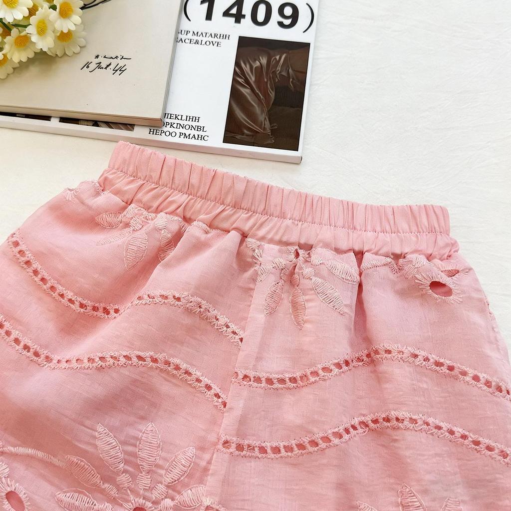 Mädchen Sommer 2026 Spitzen-Set: Häkel-Spitzen-Kragen Top & Spitzen-Shorts