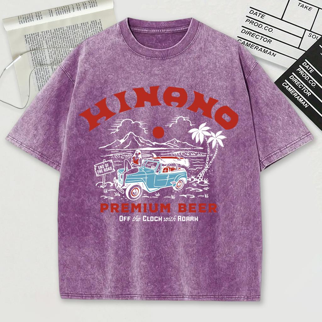 Premium Beer Print Snow Wash T Shirt Man Summer Comfortable Washed Tees Casual Loose Shortwear Soft Cotton Clothes