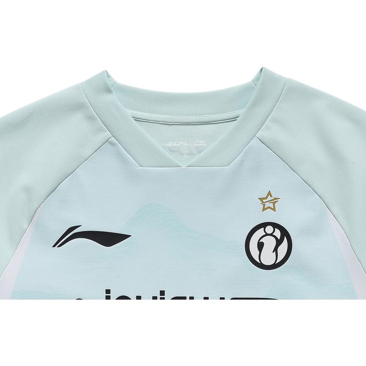 Li Ning Sports Lifestyle Series Logo Letter V-Neck Short Sleeve Raglan T-Shirt Unisex T-Shirt Soft-Water-Blue ATSU693-1