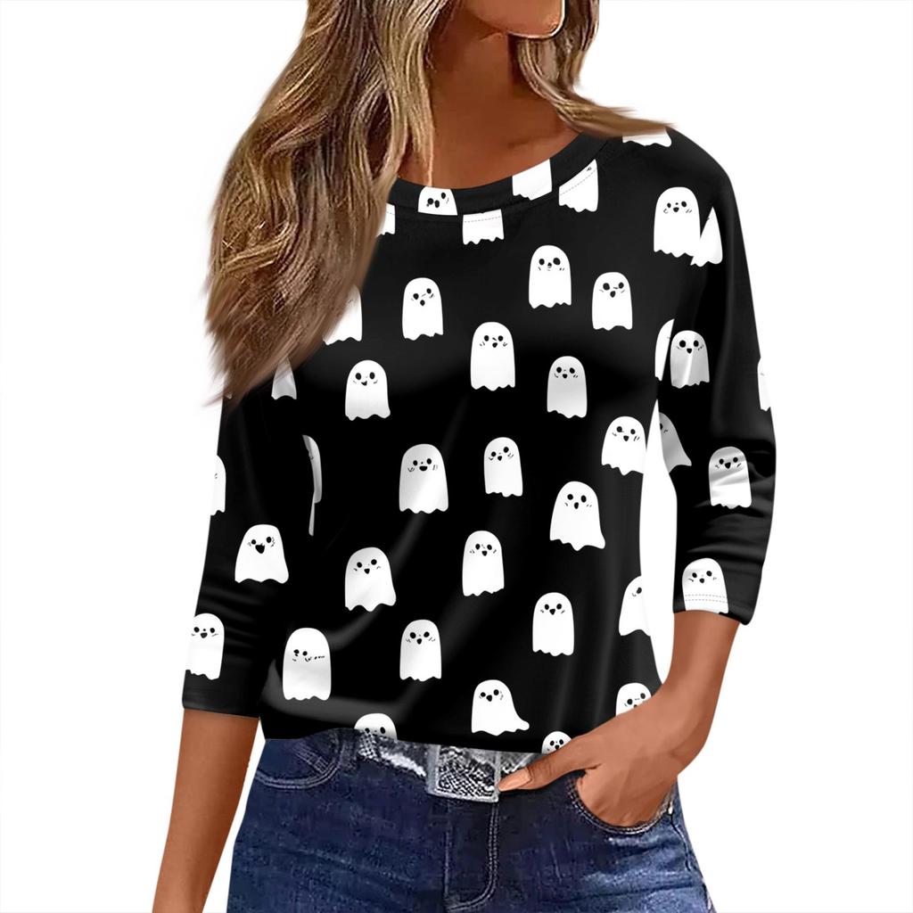 Women's O-neck 3/4 Sleeve  Printed Top
