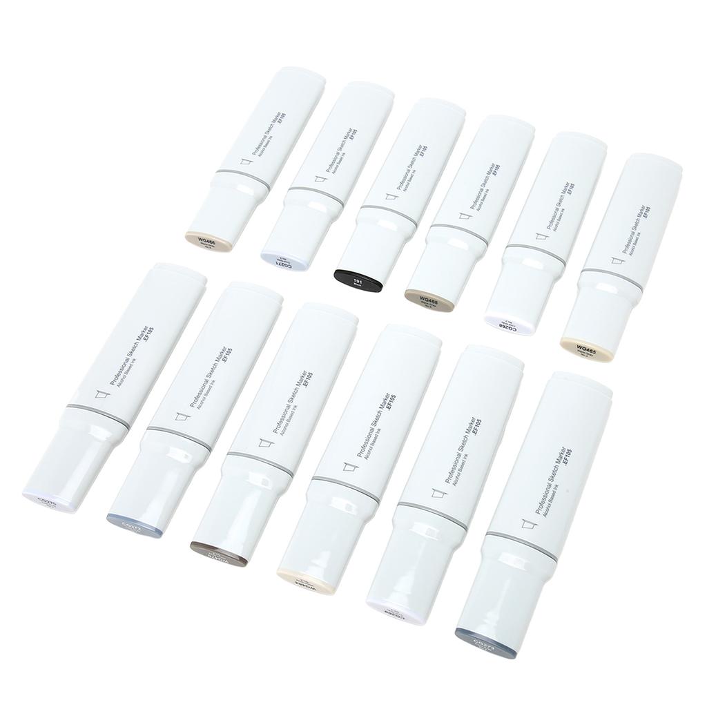 Wide Tip Markers Refillable Ink Even Inking Alcoholic Paint Marker for Paper Plastic Wood Glass 12pcs Gray Series