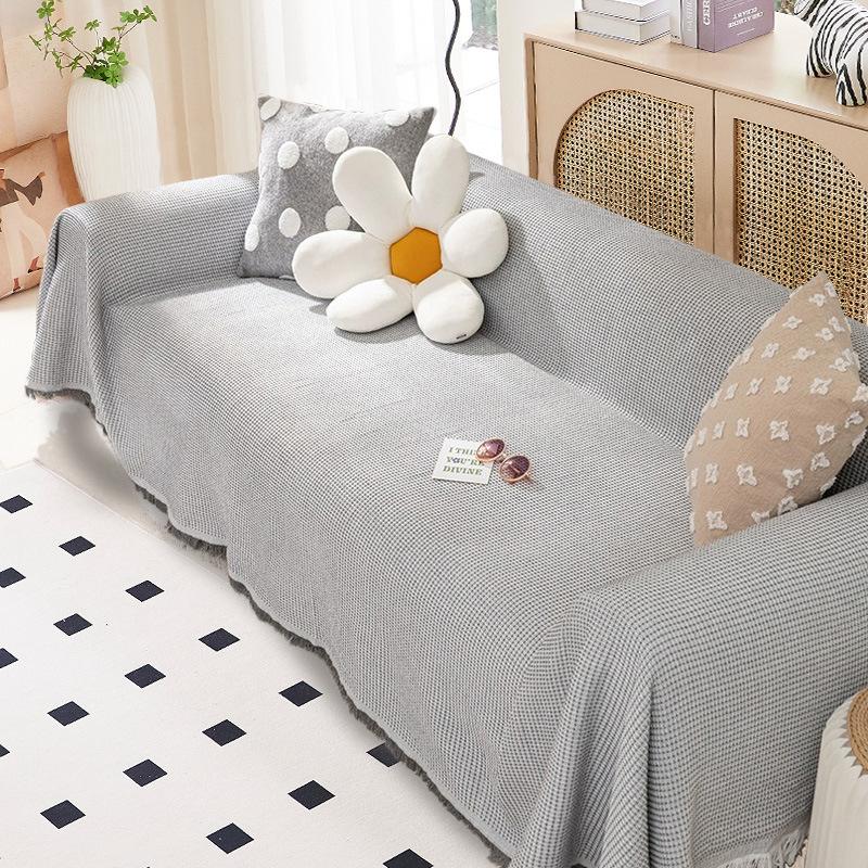 Cotton and Linen Sofa Towel Solid Color Sofa Cover Cloth Full Cover Four Seasons Universal Sofa Cushion Anti-Cat Scratch Machine Washable Nordic Style