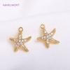 Trendy Seahorse/Starfish/Fishtail Charm For Making Jewelry,14K Gold Plated Inlaid Zircon Ocean Style Pendants DIY Crafts Parts