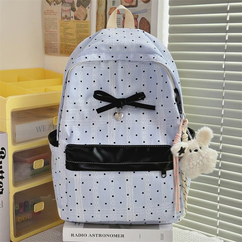 Schoolbag New Polka Dot Girl Backpack Tide Japanese Simple Versatile High Value Backpack Bow Student Travel Backpack