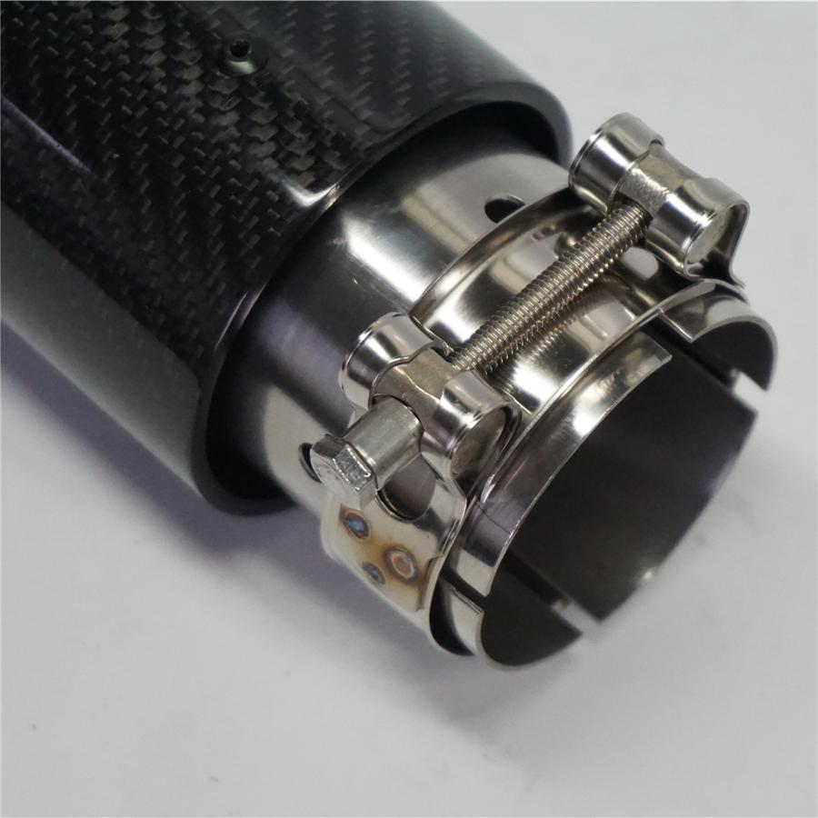 4Pcs Universal Glossy Black 100% Real Carbon Fiber Car Exhaust End Tips for BMW 2.5'' in, 3.2'' out With Logo