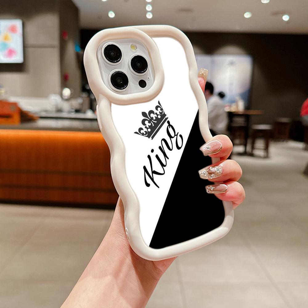 Macaron Büyük Dalga Yumuşak Telefon Kılıfı iPhone 11 12 13 14 15 Samsung A13 A14 A15 A23 A24 A25 A54 A55 Xiaomi Redmi Not 13 Kapak A17 Çift Kraliçe Kral