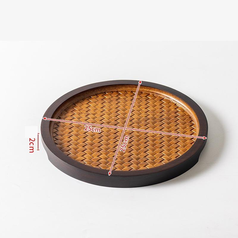 1PC Embossed Pattern Tray New Chinese Style Square Round Bamboo Tea Plate Household Desktop Decoration