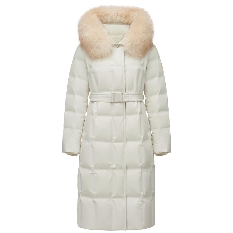Tanbor Women's Long Goose Down Jacket with Detachable Fur Hood