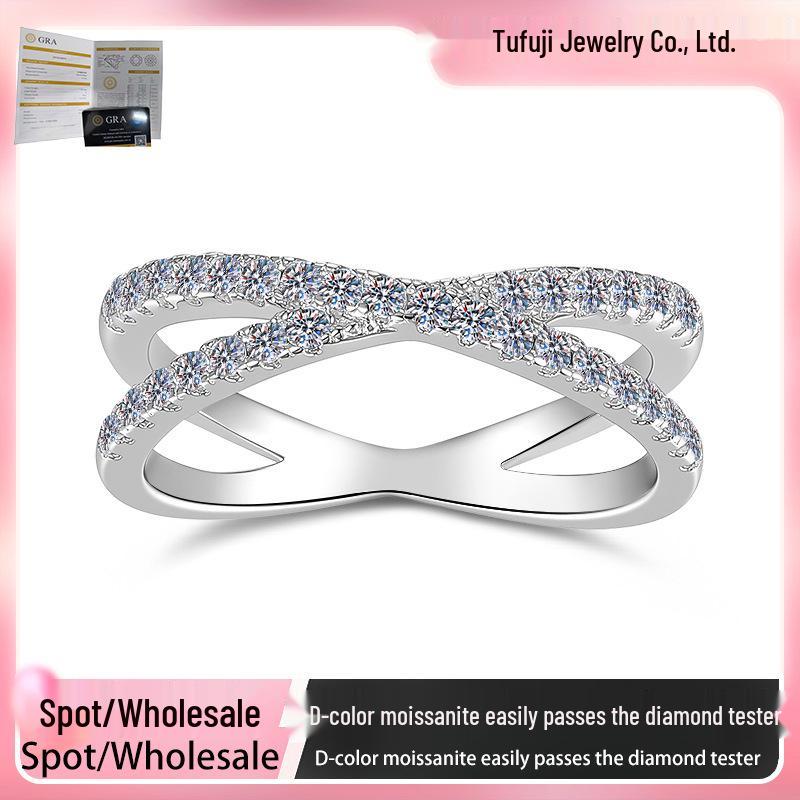 New Moissanite 925 Sterling Silver Intertwined Women's Ring - High-End Fashion Niche