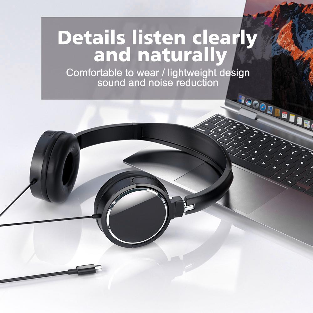 3.5mm/Type-C Wired Headphones Noise Cancelling Business Over Ear Headset Flexible Adjustable Stereo Earphones for PC MP3 Mobile 4