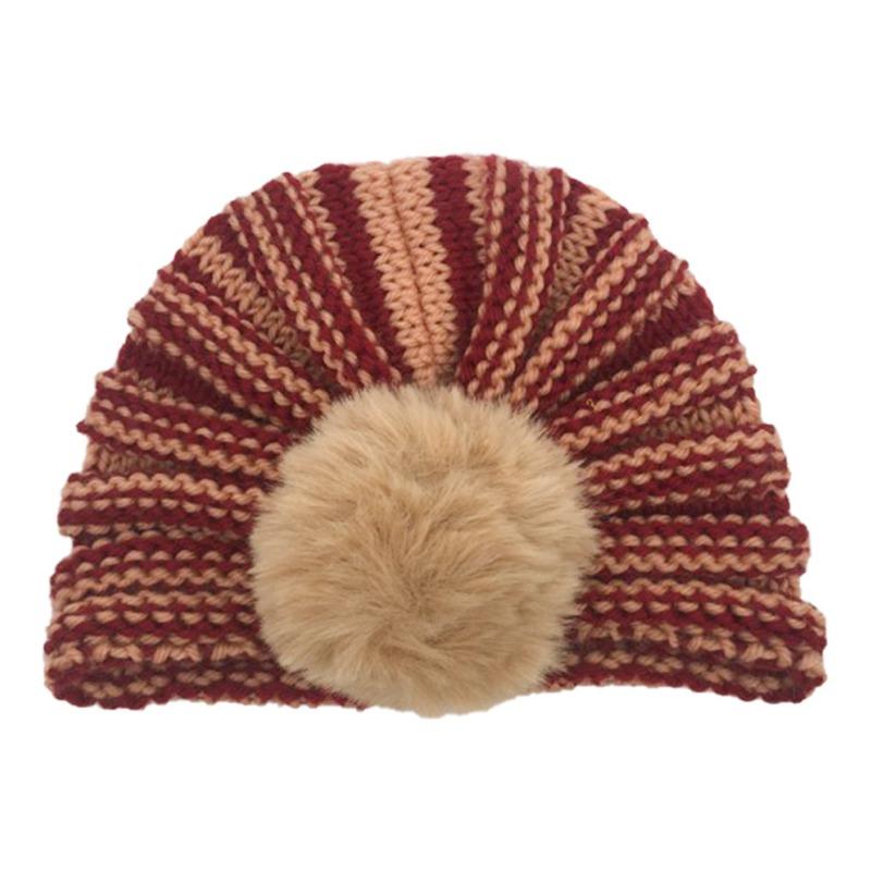 New Baby Wool Hat, Cute Warm Hairball Children's Hat, Autumn and Winter Baby Fontanelle Knitted Hat