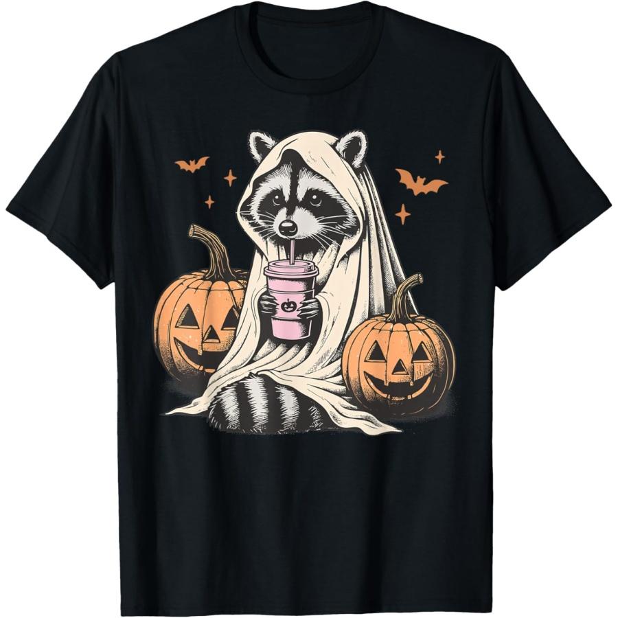Cute Ghost Pumpkin Halloween Raccoon Costume Raccoon Lovers T-Shirt XXXXXL чёрный