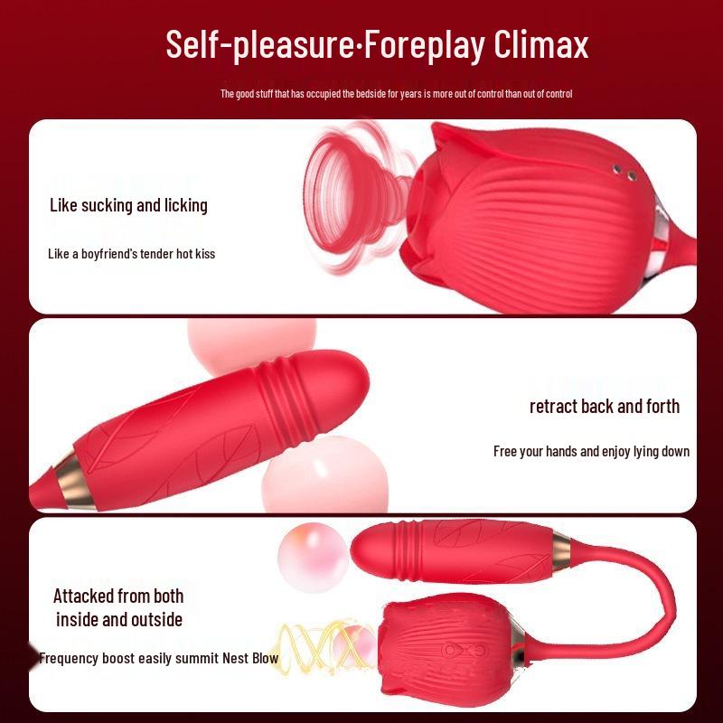 Women's Rose Flower Vibrator: 2nd/3rd Gen Tongue-Licking, Automatic Sucking & Telescopic Stick