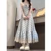 2026 Summer Korean Gentle Lace Patchwork College-Style Waist-Cinched Floral Dress with Doll Collar