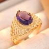 Vintage Inlaid Purple CZ Women's Ring Dazzling Gold Color Hand Carving Daily Wear Party Jewelry Anniversary Gift