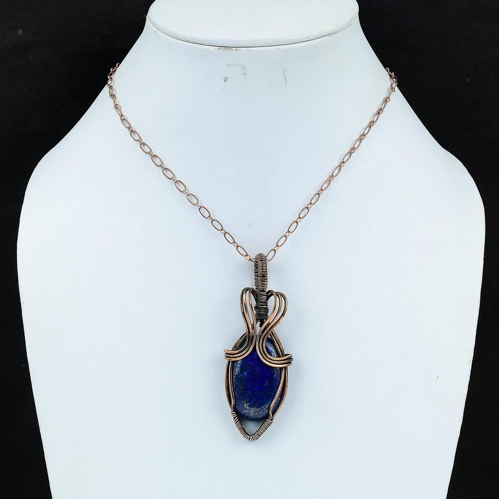 Lapis Lazuli Kamień Szlachetny Ręcznie Robiony Czysty Drut Miedziany Oprawiony Biżuteria Wisiorek Dla Kobiet