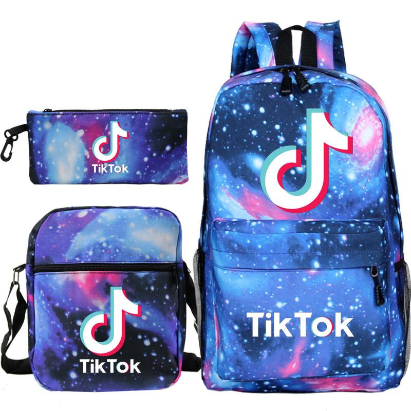 3pcsset Tok Tik Blue Galaxy Backpack Schoolbag Shoulderbag Pencilbag Kids Women