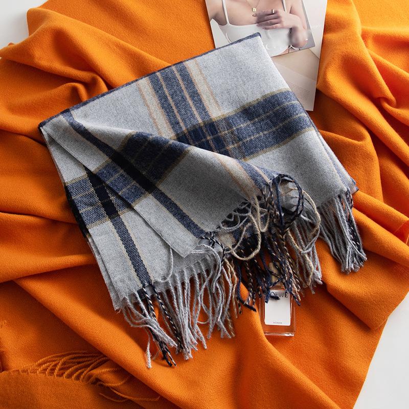 Winter New Plaid Scarf Printed Tassel Imitation Cashmere Scarf Fashionable Sweet Shawl Mid Length Thick Warm Scarf