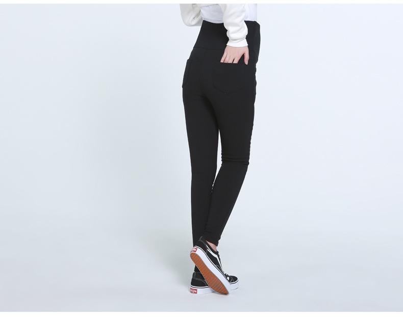 Plus Size Fleece-Lined Maternity Pants with Belly Support for Autumn and Winter