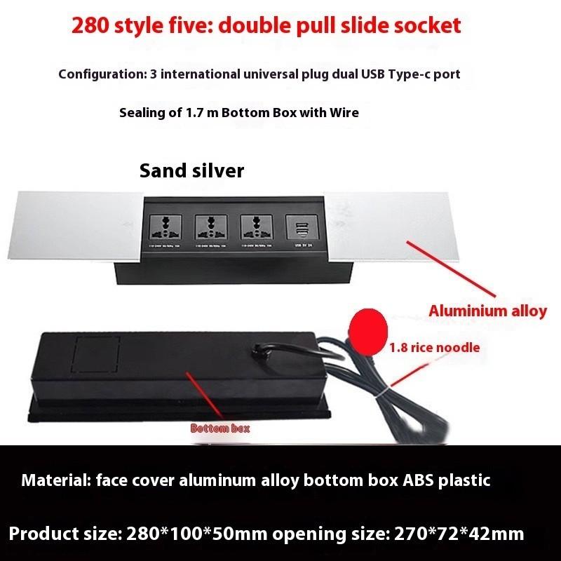 3 Holes 5 Holes Island Table Side Sliding Socket Hidden Type Multifunctional Upgraded Embedded Type Conference Desktop Socket