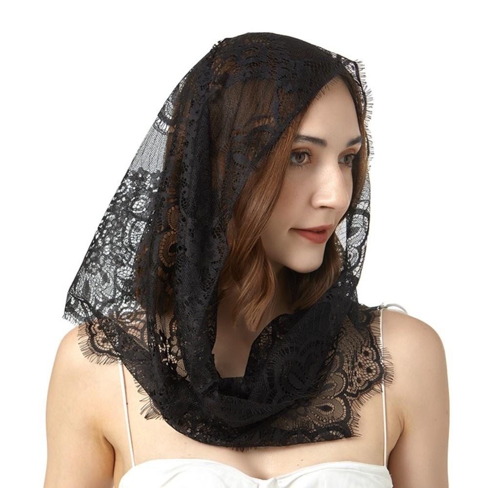 Elegant Black Lace Veil Catholic Spanish Style Bride Mantilla Head Cover Latin Mass Head Covering Wedding