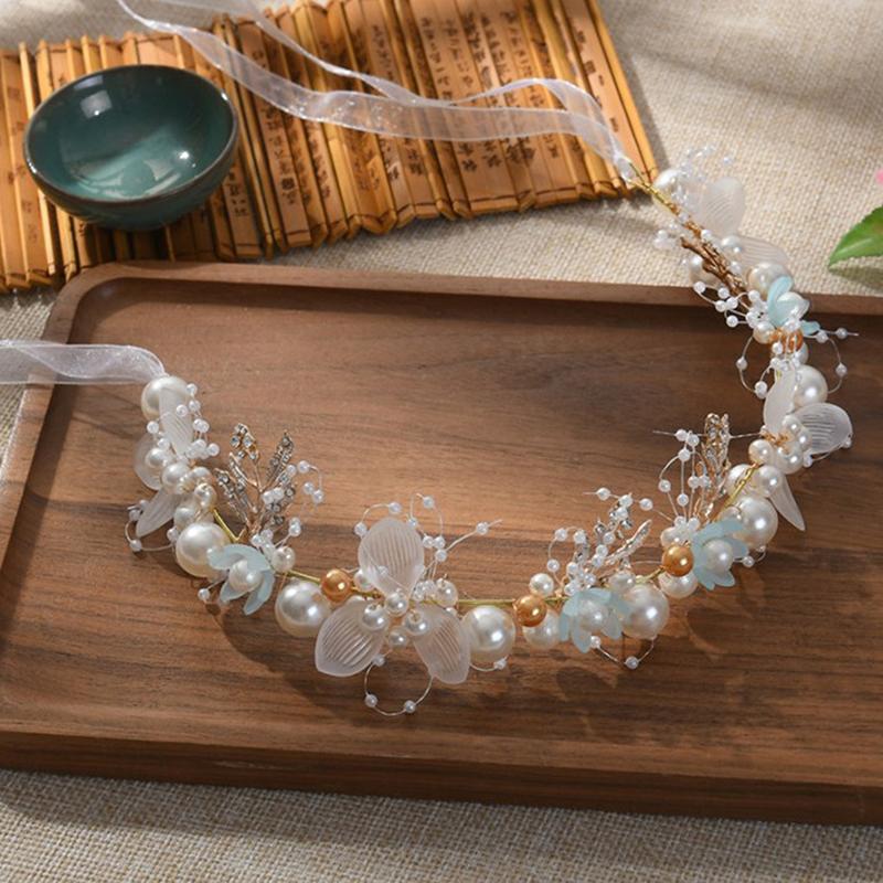 Pearl Flower Headband Bridal Headdress Wedding Crown