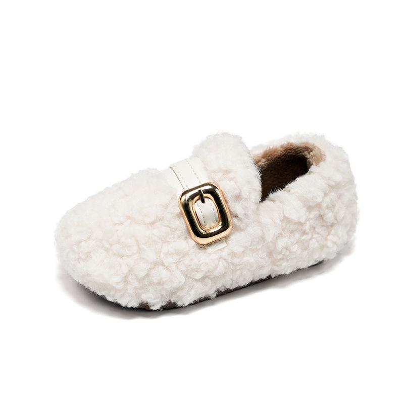 Girls' cotton shoes, new winter children's shoes, princess loafers, soft-soled, double-layer cotton, plush baby shoes