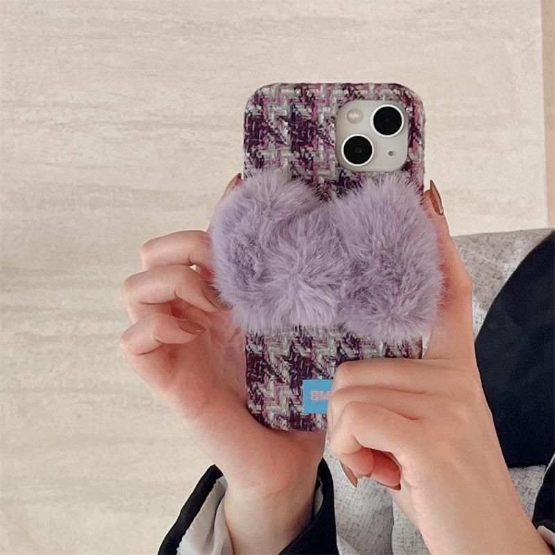 

Клетчатый фиолетовый чехол для мобильного телефона с бантом для Apple 15 Promax, модный и стильный дизайн. iPhone 16 Pro