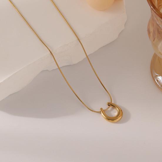 Yousheng Women Necklace Hollow Out Horse Hoof Shape Solid Color Extended Length Adjustable Stainless Alloy Colorfast Lightweight Lady Pendant Necklace