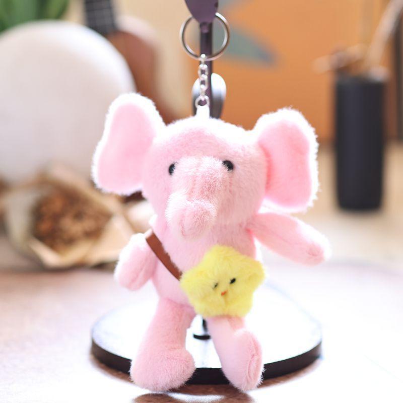 1Pcs Cute Star Elephant Keychain Small Animal Key Ring Bookbag Pendant Plush Toy Birthday Christmas Gift
