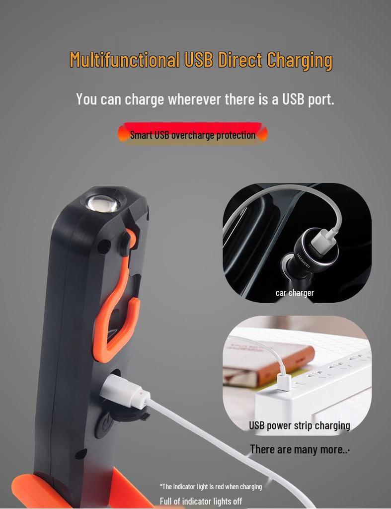 USB Rechargeable COB Work Light with Magnet - Waterproof LED Inspection and Emergency Light for Camping and Car Repair