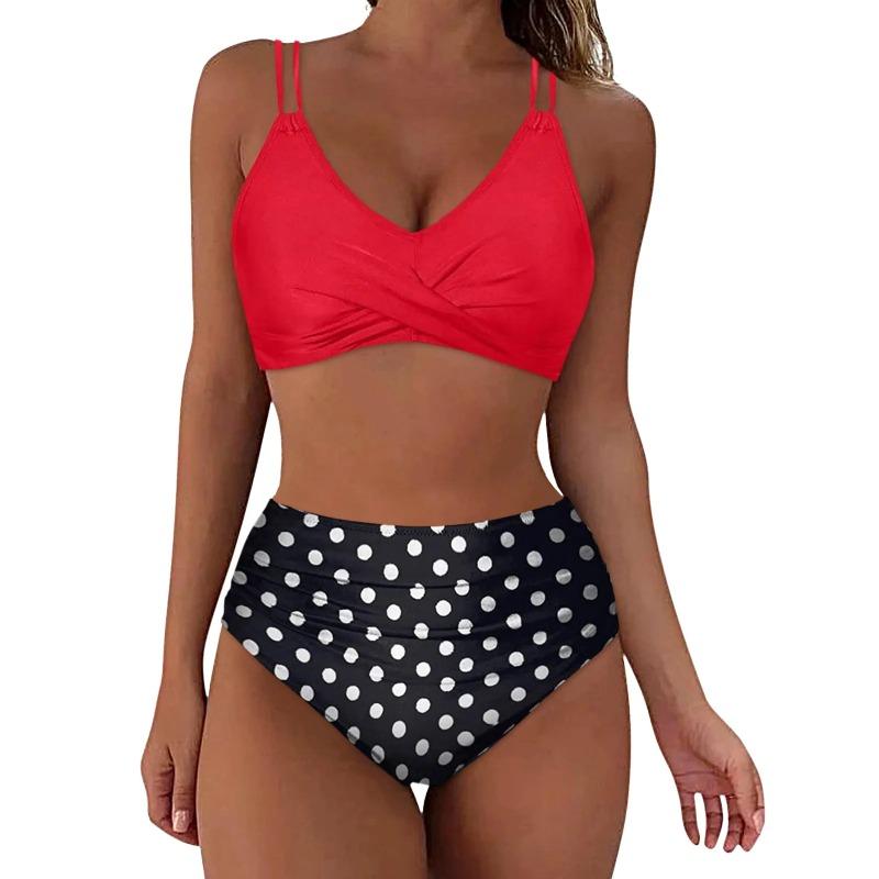 Women's Floral Print V Neck High Waisted Two Piece Swimsuit