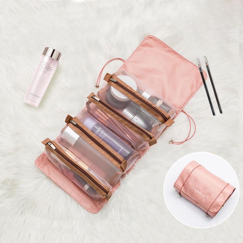 4 In 1 Cosmetic Bag For Women Zipper Mesh Separable Cosmetics Pouch Ladies Foldable Nylon Bag Rope Makeup Bag Kosmetyczka