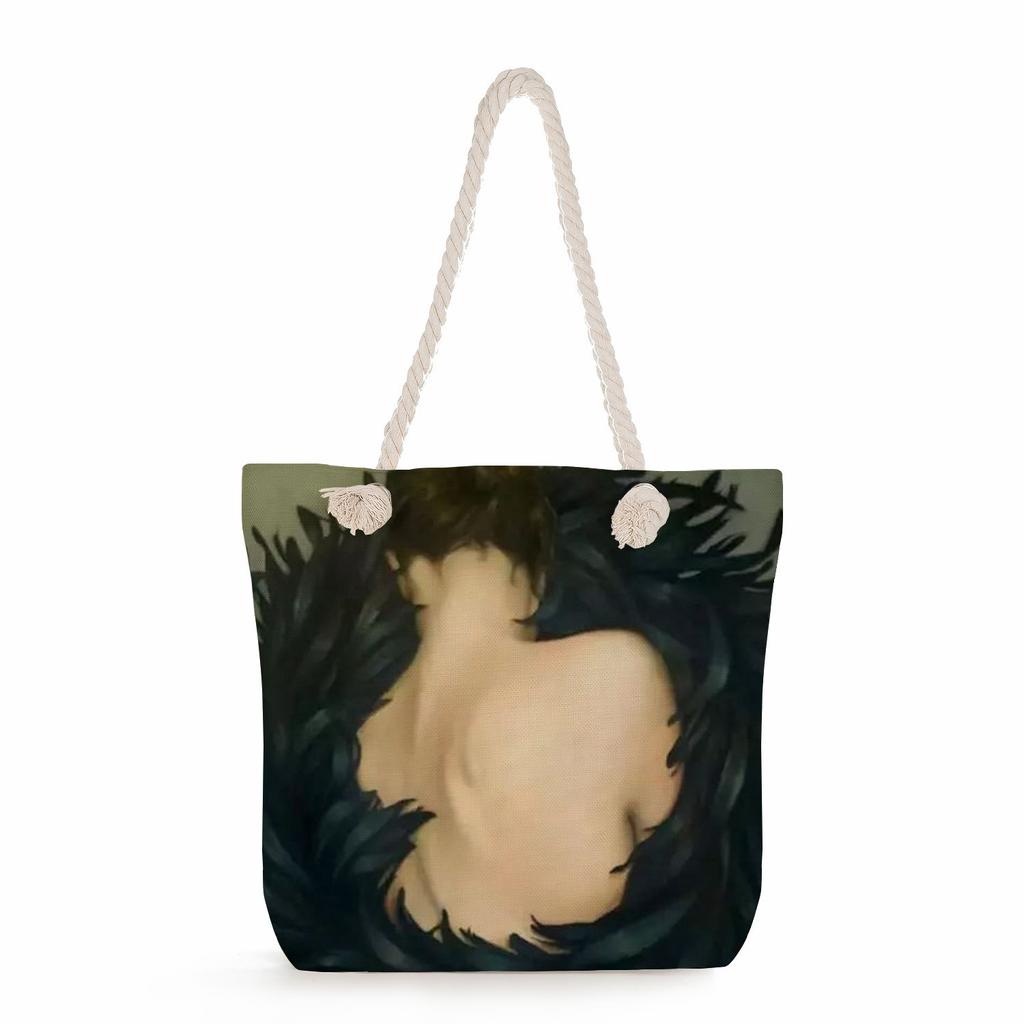 Flower Woman Print Thick Rope Single-shoulder Beach Bag 7213