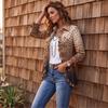 Women's Double-Breasted Ruffle Hem Short Jacket with Notched Lapel