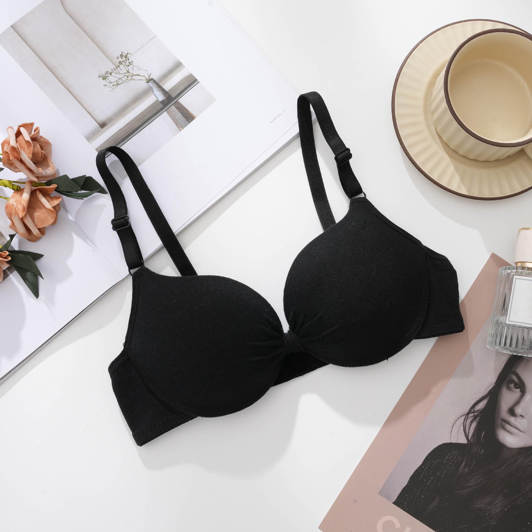 

Сексуальный бюстгальтер Push Up для женщин, бюстгальтер на косточках, бюстгальтеры с чашечками, хлопковый бюстгальтер со сборками, однотонное женское нижнее белье 32A чёрный