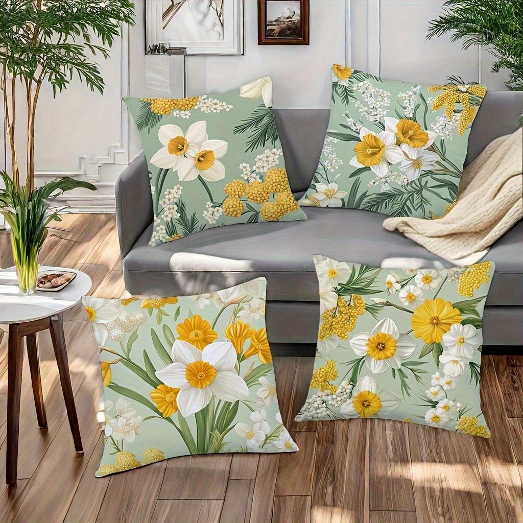 Light Green Floral Pattern Digital Printing Pillow Cover Short Plush Suitable Living Rooms Bedrooms Sofas Throw Cushion Cover