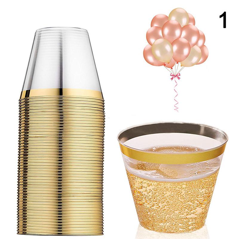

50 шт. одноразовых стаканчиков из розового золота, прозрачный пластиковый стаканчик, бокал для вина, бокал для шампанского золотой