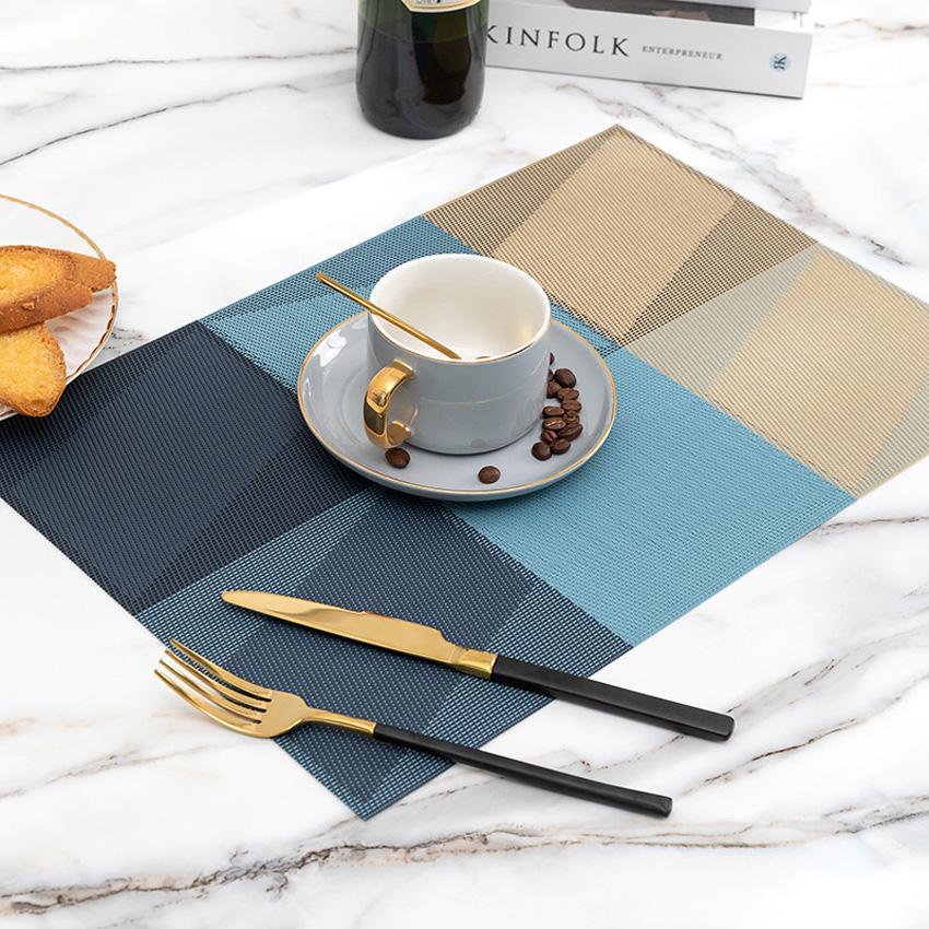 8PCS Geometric Table Mat PVC Color Block Placemat Kitchen Insulation Pad Coaster Coffee Dining Table Decoration Tapete de mesa