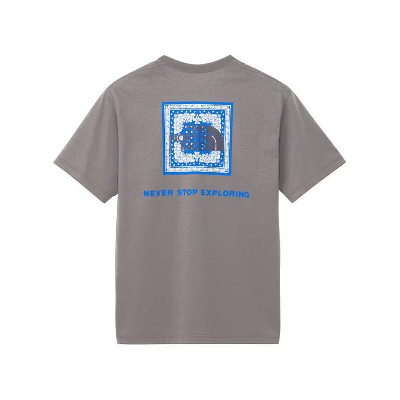 Used [New] M size THE NORTH FACE S/S Bandana Square Logo T-shirt NT32446 Men's Women's Sweat-absorbent Quick-drying Gray 1