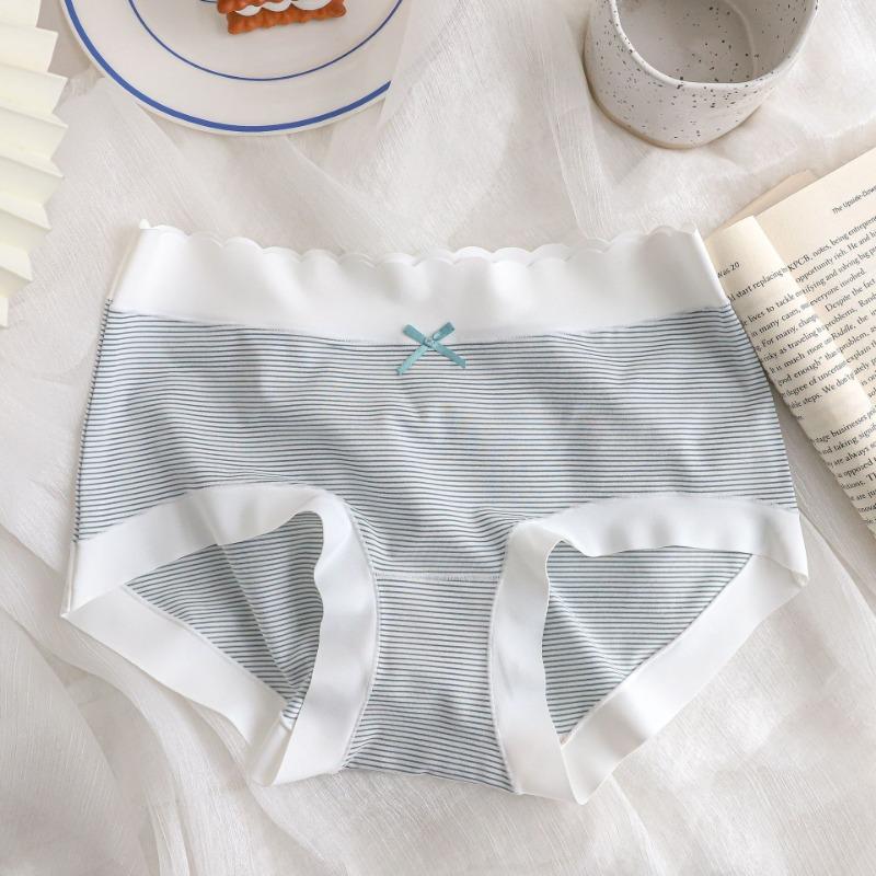 Antibacterial Spring Summer Fresh Knickers Striped Girl's Underwear Middle Briefs Waist Unmarked Edge Bare Panties