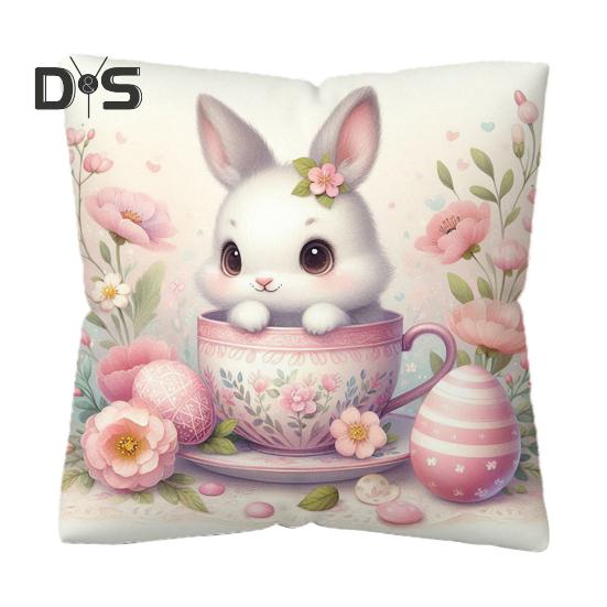 

1/4 шт. Наволочка на Великдень, Цифровий мультфільм Кролика, Прихована застібка-блискавка, Наволочка для домашнього декору для диванів, крісел, ліжок, Святковий акцент D