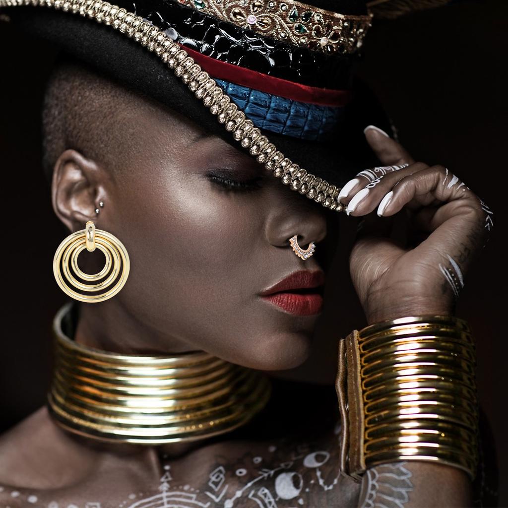 Set di 6 Pezzi Accessori Costume Tribale Nazionale Africano Oro Collo Lungo