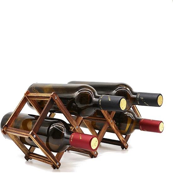 Foldable Woodan Bottle Rack Countertop Stackable Tabletop Storage Organizer Shelf