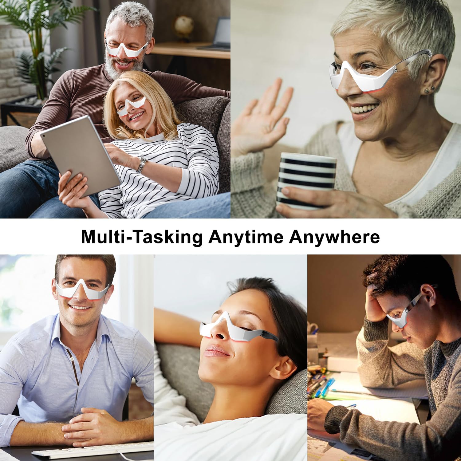 Устройство для светотерапии красным светом под глазами, Очки для светотерапии красным светом Микротоковый массажер для глаз Красная световая маска для глаз от мешков под глазами, темных кругов, отеков