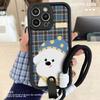 New Checked Puppy Soft Shell Suitable for Apple 16promax Mobile Phone Case Lanyard Iphone15 14 Protection Case