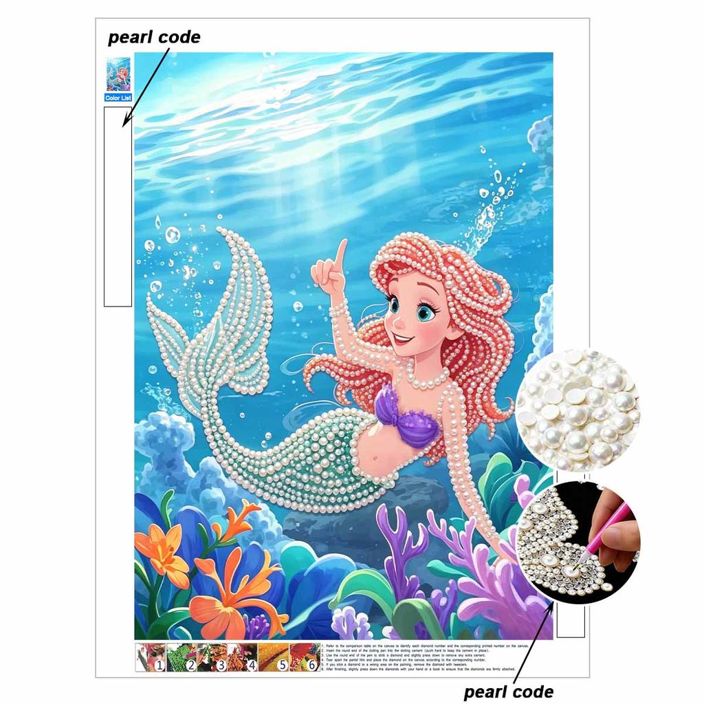 Disney Pearl Art Painting Home Wall Decor Ariel Mermaid Art Crafts Handmade DIY Adult/Beginner Gift Creative Home Decor Frameless Wall Hanging Art