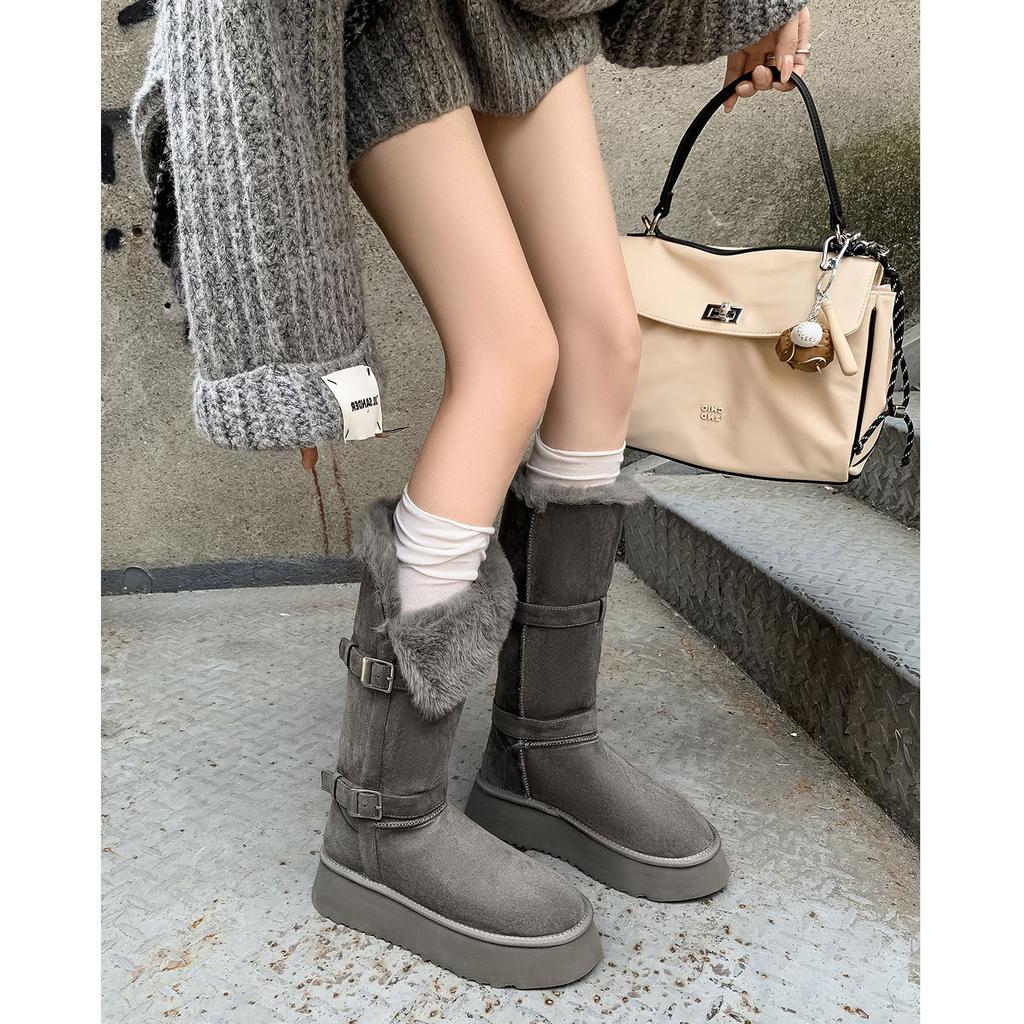 Winter tall snow boots women's thick-soled piled thickened northern gray cotton shoes winter
