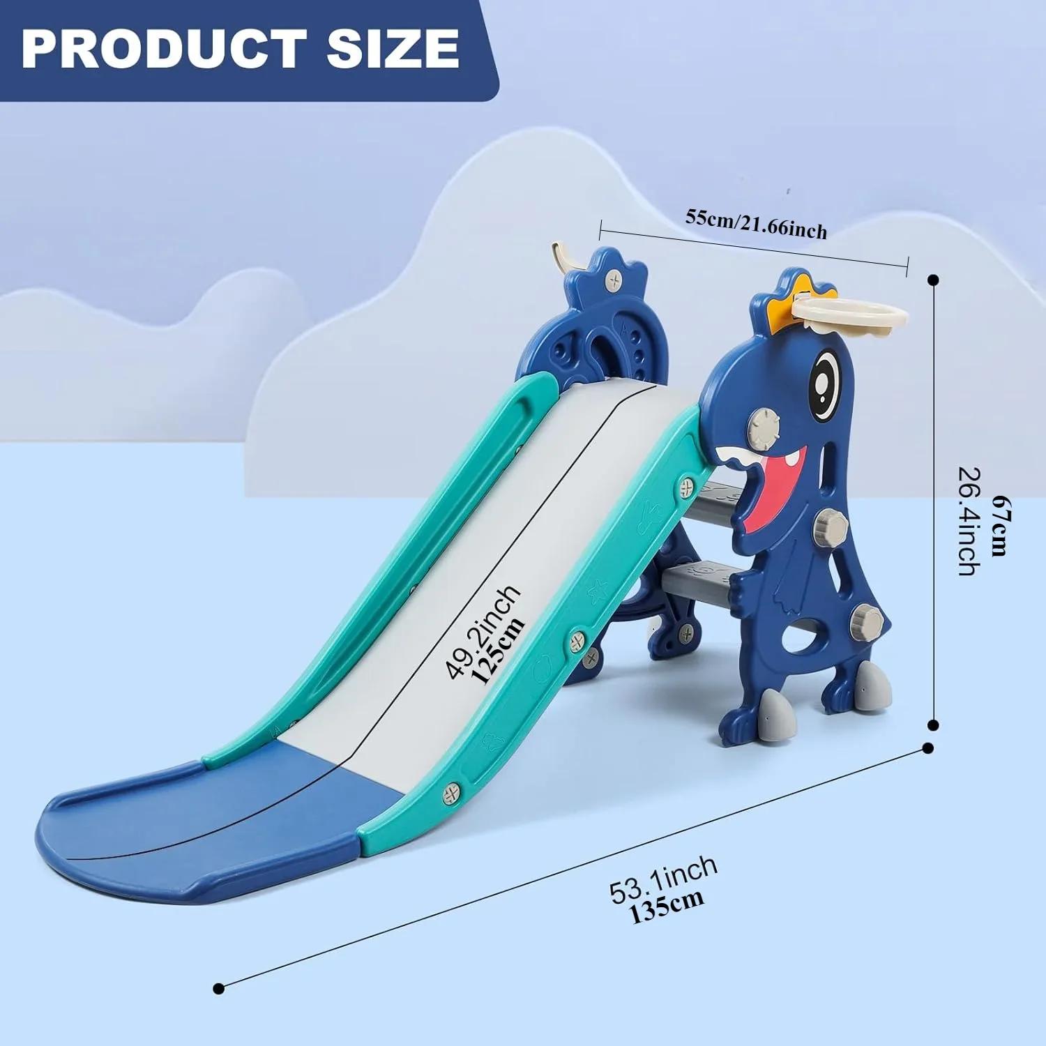 

Игрушка-горка «Динозавр» для детей, игровой набор «Горка для малышей», игровая площадка для улицы, игровой набор «Лазалка» для малышей с баскетбольным кольцом синий